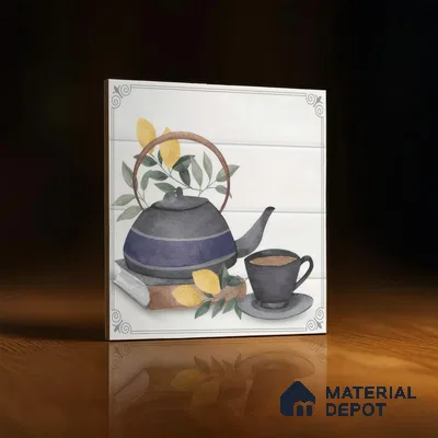 Kitchen Wall Tile TL 00209 B Highlighter 1 Kettle Tea Cup 1 ft x 1 ft Matte Finish Ceramic Tile - 9 mm | Suitable For Kitchen Backsplash | Please Expect a Slight Variation of Pattern