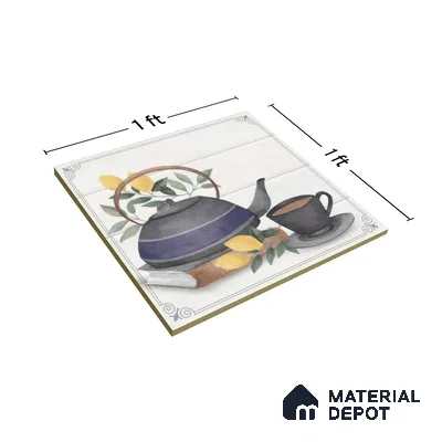 Kitchen Wall Tile TL 00209 B Highlighter 1 Kettle Tea Cup 1 ft x 1 ft Matte Finish Ceramic Tile - 9 mm | Suitable For Kitchen Backsplash | Please Expect a Slight Variation of Pattern