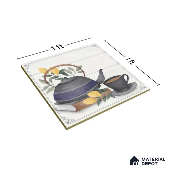 Kitchen Wall Tile TL 00209 B Highlighter 1 Kettle Tea Cup 1 ft x 1 ft Matte Finish Ceramic Tile - 9 mm | Suitable For Kitchen Backsplash | Please Expect a Slight Variation of Pattern