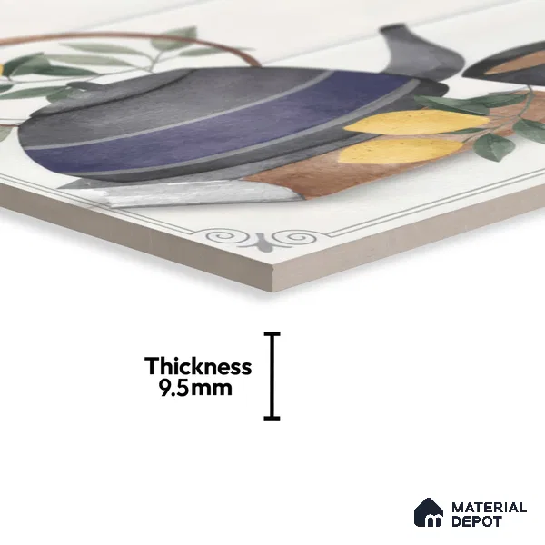Kitchen Wall Tile TL 00209 B Highlighter 1 Kettle Tea Cup 1 ft x 1 ft Matte Finish Ceramic Tile - 9 mm | Suitable For Kitchen Backsplash | Please Expect a Slight Variation of Pattern