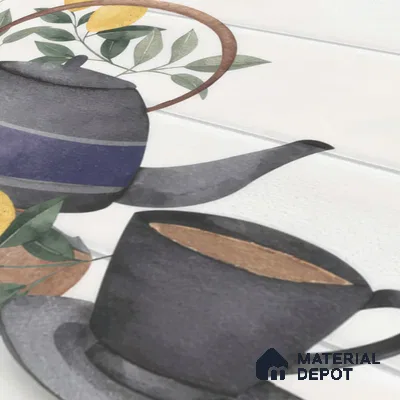 Kitchen Wall Tile TL 00209 B Highlighter 1 Kettle Tea Cup 1 ft x 1 ft Matte Finish Ceramic Tile - 9 mm | Suitable For Kitchen Backsplash | Please Expect a Slight Variation of Pattern