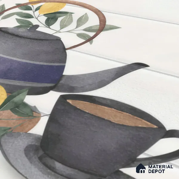 Kitchen Wall Tile TL 00209 B Highlighter 1 Kettle Tea Cup 1 ft x 1 ft Matte Finish Ceramic Tile - 9 mm | Suitable For Kitchen Backsplash | Please Expect a Slight Variation of Pattern