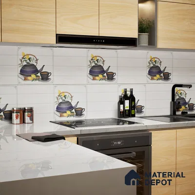 Kitchen Wall Tile TL 00209 A Light White 1 ft x 1 ft Matte Finish Ceramic Tile - 9 mm | Suitable For Kitchen Backsplash, Bathroom| Please Expect a Slight Variation of Pattern