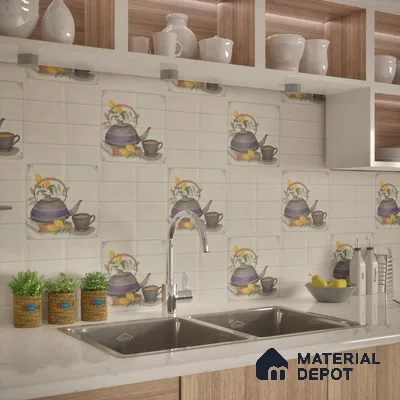 Kitchen Wall Tile TL 00209 A Light White 1 ft x 1 ft Matte Finish Ceramic Tile - 9 mm | Suitable For Kitchen Backsplash, Bathroom| Please Expect a Slight Variation of Pattern