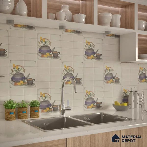 Kitchen Wall Tile TL 00209 A Light White 1 ft x 1 ft Matte Finish Ceramic Tile - 9 mm | Suitable For Kitchen Backsplash, Bathroom| Please Expect a Slight Variation of Pattern