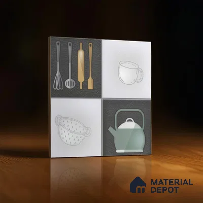 Kitchen Wall Tile TL 00211 B Highlighter 1 Kettle Tea Cup 1 ft x 1 ft Matte Finish Ceramic Tile - 9 mm | Suitable For Kitchen Backsplash | Please Expect a Slight Variation of Pattern