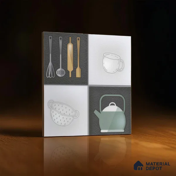 Kitchen Wall Tile TL 00211 B Highlighter 1 Kettle Tea Cup 1 ft x 1 ft Matte Finish Ceramic Tile - 9 mm | Suitable For Kitchen Backsplash | Please Expect a Slight Variation of Pattern