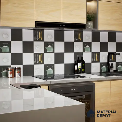Kitchen Wall Tile TL 00211 B Highlighter 1 Kettle Tea Cup 1 ft x 1 ft Matte Finish Ceramic Tile - 9 mm | Suitable For Kitchen Backsplash | Please Expect a Slight Variation of Pattern