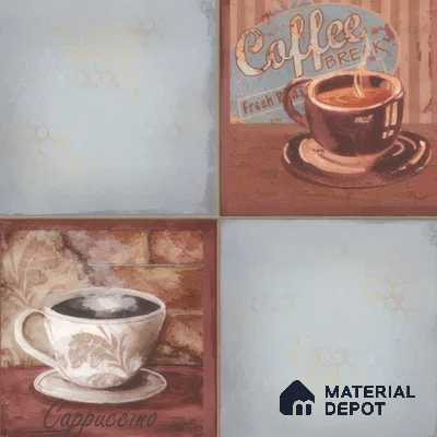 Kitchen Wall Tile TL 00212 B Highlighter 1 Cup & Saucer 1 ft x 1 ft Matte Finish Ceramic Tile - 9 mm | Suitable For Kitchen Backsplash | Please Expect a Slight Variation of Pattern
