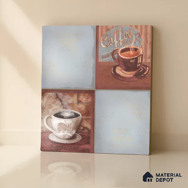 Kitchen Wall Tile TL 00212 B Highlighter 1 Cup & Saucer 1 ft x 1 ft Matte Finish Ceramic Tile - 9 mm | Suitable For Kitchen Backsplash | Please Expect a Slight Variation of Pattern