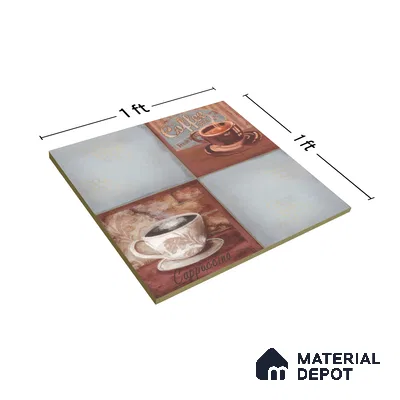 Kitchen Wall Tile TL 00212 B Highlighter 1 Cup & Saucer 1 ft x 1 ft Matte Finish Ceramic Tile - 9 mm | Suitable For Kitchen Backsplash | Please Expect a Slight Variation of Pattern