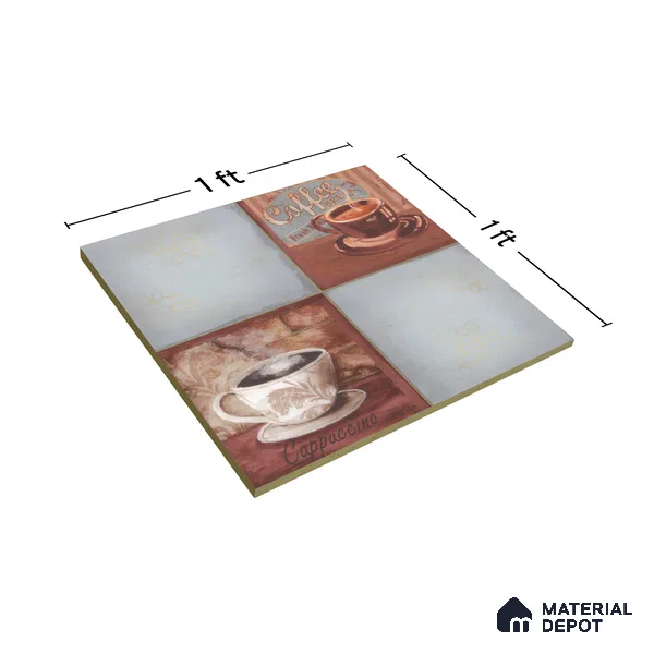 Kitchen Wall Tile TL 00212 B Highlighter 1 Cup & Saucer 1 ft x 1 ft Matte Finish Ceramic Tile - 9 mm | Suitable For Kitchen Backsplash | Please Expect a Slight Variation of Pattern