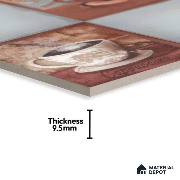 Kitchen Wall Tile TL 00212 B Highlighter 1 Cup & Saucer 1 ft x 1 ft Matte Finish Ceramic Tile - 9 mm | Suitable For Kitchen Backsplash | Please Expect a Slight Variation of Pattern