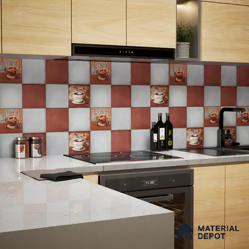 Kitchen Wall Tile TL 00212 A Light Red & Grey 1 ft x 1 ft Matte Finish Ceramic Tile - 9 mm | Suitable For Kitchen Backsplash | Please Expect a Slight Variation of Pattern