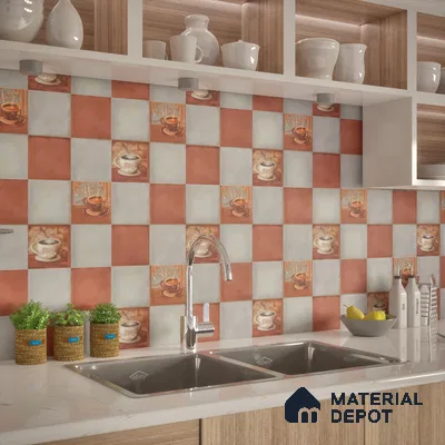 Kitchen Wall Tile TL 00212 A Light Red & Grey 1 ft x 1 ft Matte Finish Ceramic Tile - 9 mm | Suitable For Kitchen Backsplash | Please Expect a Slight Variation of Pattern