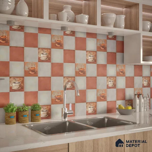 Kitchen Wall Tile TL 00212 A Light Red & Grey 1 ft x 1 ft Matte Finish Ceramic Tile - 9 mm | Suitable For Kitchen Backsplash | Please Expect a Slight Variation of Pattern