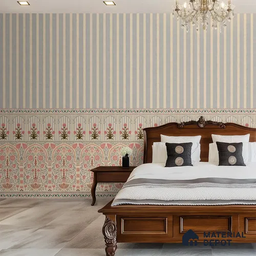 Kusum: Indian Floral Jharokha and Stripes Design Wallpaper Sukoon Series Handmade Florals Design (Customised Size Wallpaper)