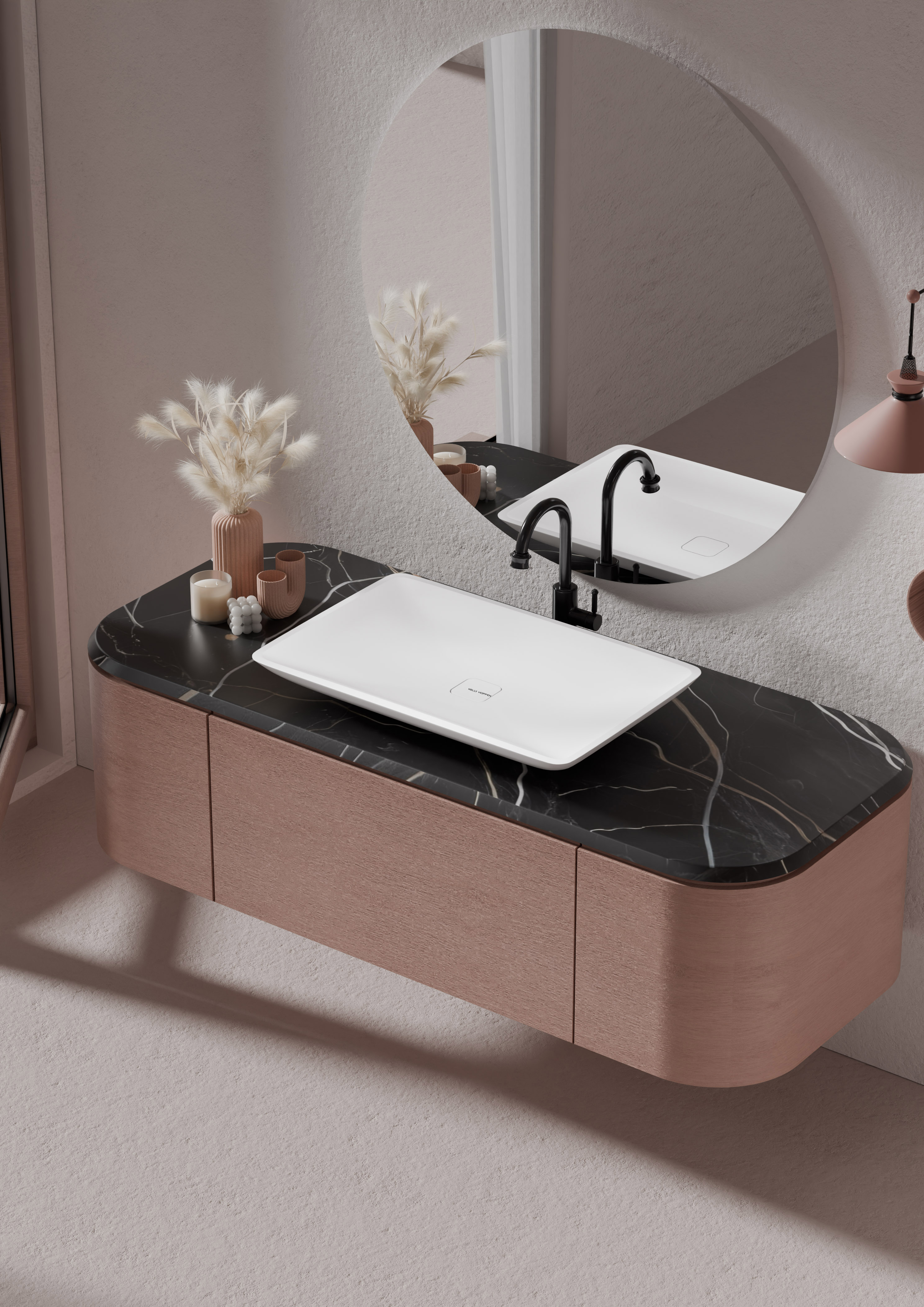Kyoto Marble Rouge Des Pyrenees Translucent Basin BS 00207 M 590 x 375 mm Artificial Stone Acrylic Body Stain Free Designer Basin - 105 mm | Suitable For Bathroom, Vanity & Utility Areas | Image 01