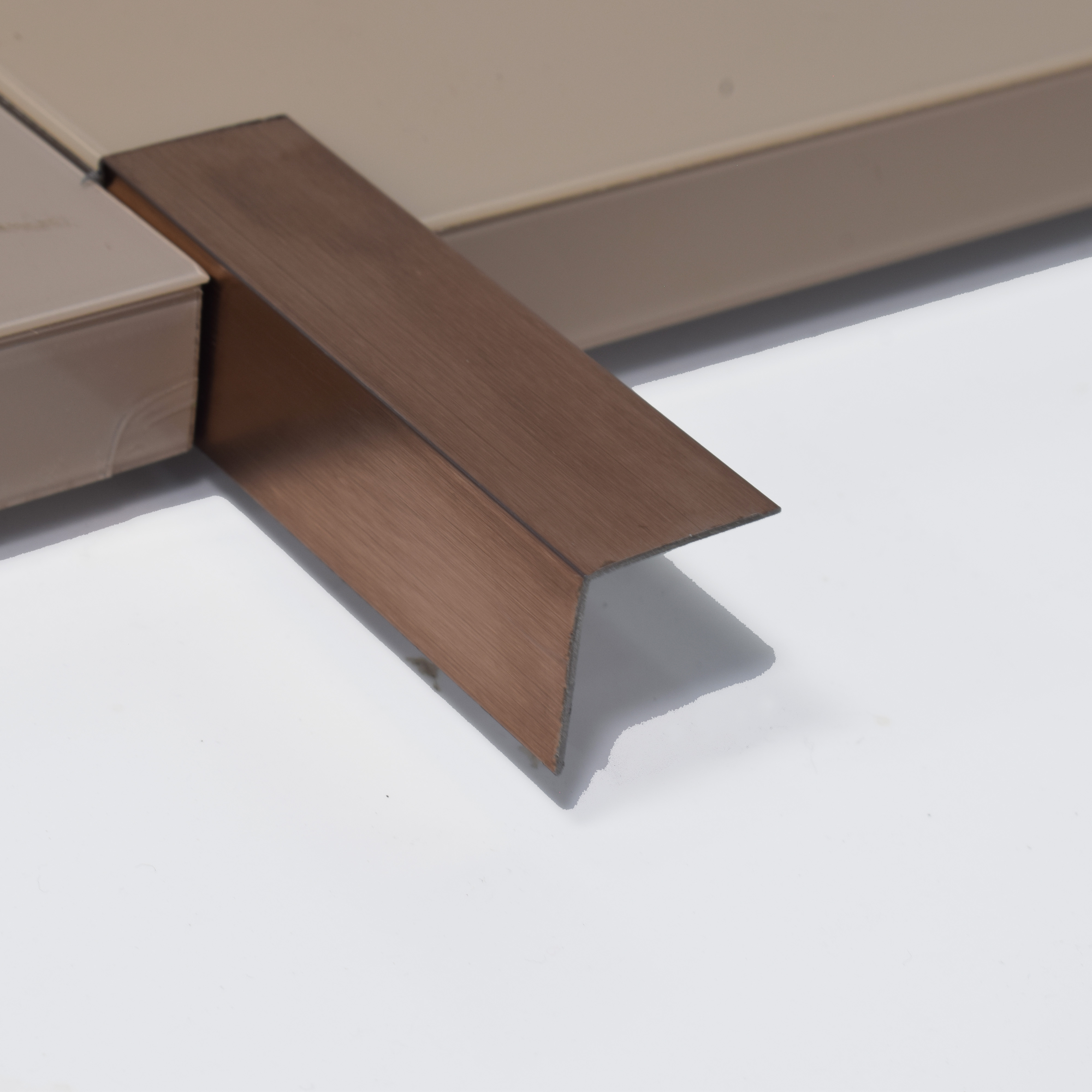 SS 304 L Profile Brush Rose Gold Matte Finish Edgeline PM 00290 J | 10 ft (2.96 mtr) x 20 mm x 0.8 mm | Suitable for Corner Applications | Adhesive Type Installation | Suitable for Floor & Walls