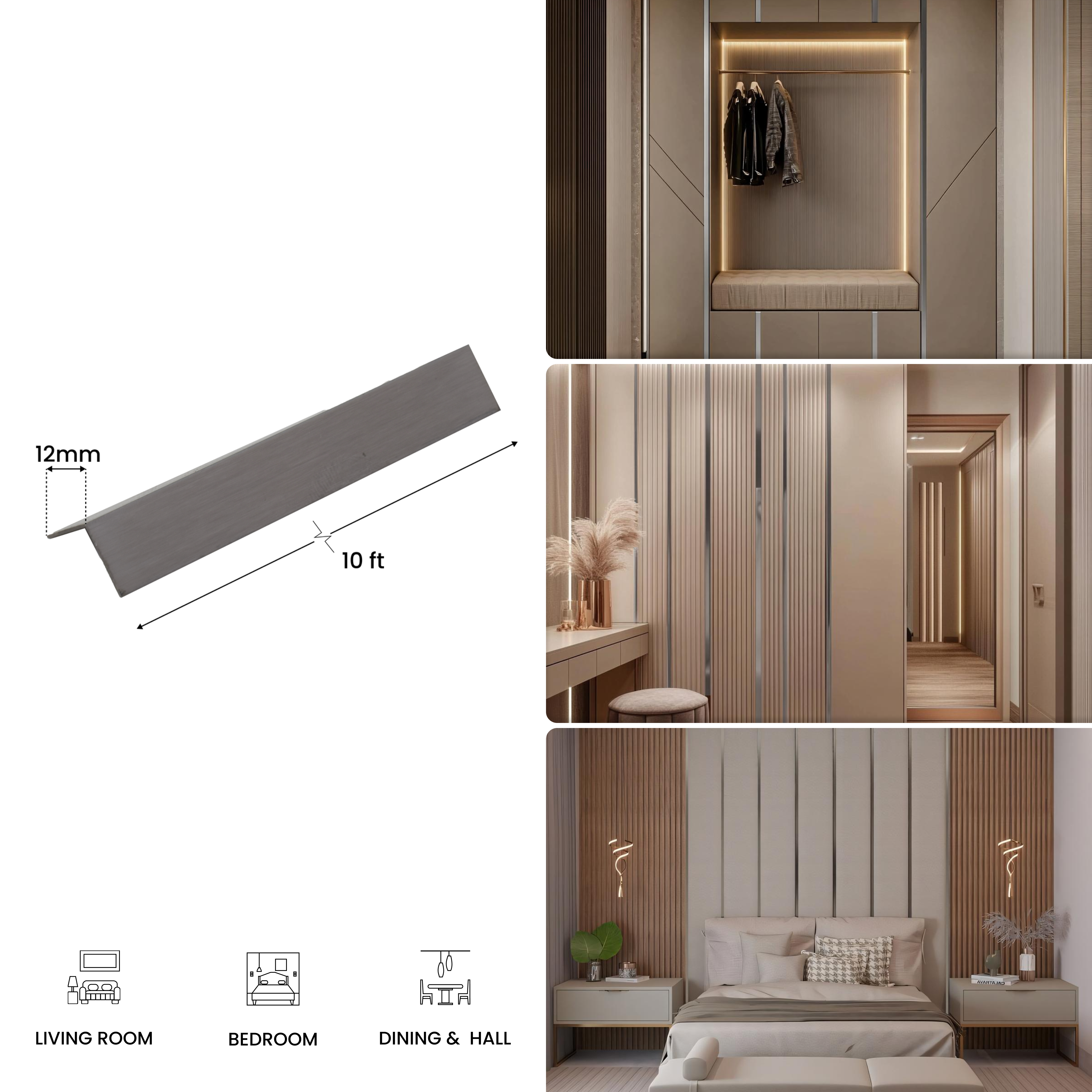 SS 304 L Profile Antique Matte Finish Edgeline PM 00290 F | 10 ft (2.96 mtr) x 12 mm x 0.8 mm | Suitable for Corner Applications | Adhesive Type Installation | Suitable for Floor & Walls