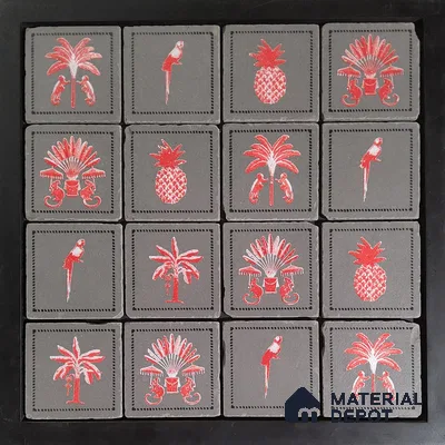 Handmade Third Fired Tumbled Tile TL 12986 Coral Palmyra 97x97 mm Matte Finish Vitrified Full Body British Colonial Series Tile - 10 mm | Random Designs | No Single Design Selection