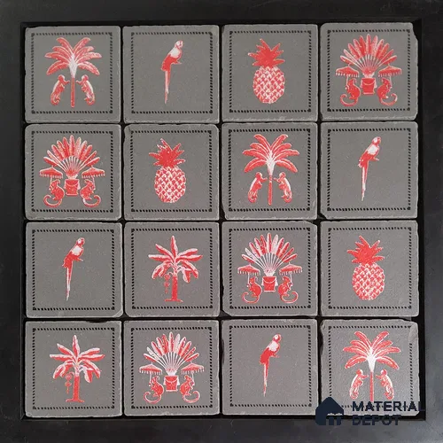 Handmade Third Fired Tumbled Tile TL 12986 Coral Palmyra 97x97 mm Matte Finish Vitrified Full Body British Colonial Series Tile - 10 mm | Random Designs | No Single Design Selection