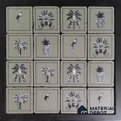 Handmade Third Fired Tumbled Tile TL 12986 B Sage Palmyra 97x97 mm Matte Finish Vitrified Full Body British Colonial Series Tile - 10 mm | Random Designs | No Single Design Selection