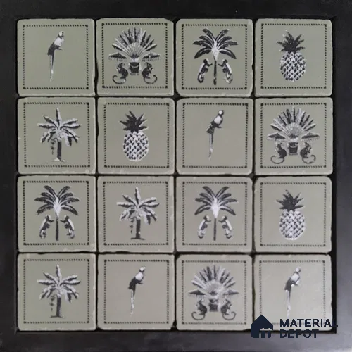 Handmade Third Fired Tumbled Tile TL 12986 B Sage Palmyra 97x97 mm Matte Finish Vitrified Full Body British Colonial Series Tile - 10 mm | Random Designs | No Single Design Selection