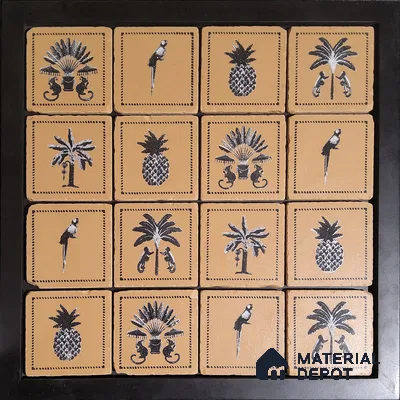 Handmade Third Fired Tumbled Tile TL 12986 C Amber Palmyra 97x97 mm Matte Finish Vitrified Full Body British Colonial Series Tile - 10 mm | Random Designs | No Single Design Selection