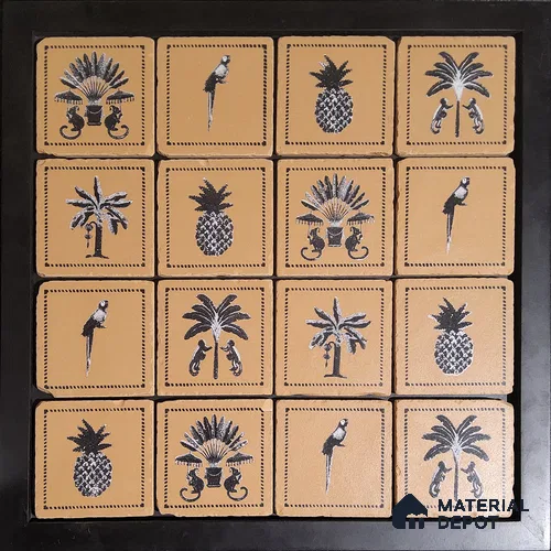 Handmade Third Fired Tumbled Tile TL 12986 C Amber Palmyra 97x97 mm Matte Finish Vitrified Full Body British Colonial Series Tile - 10 mm | Random Designs | No Single Design Selection
