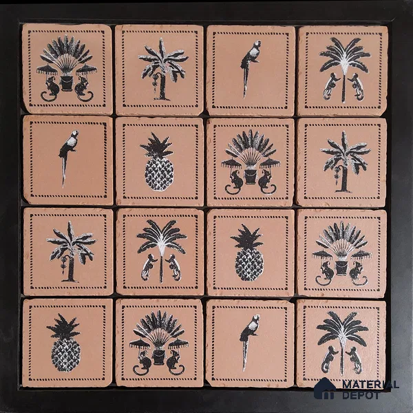 Handmade Third Fired Tumbled Tile TL 12986 D Blush Palmyra 97x97 mm Matte Finish Vitrified Full Body British Colonial Series Tile - 10 mm | Random Designs | No Single Design Selection