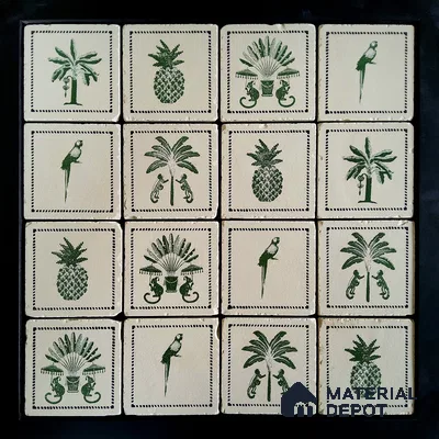 Handmade Third Fired Tumbled Tile TL 12986 E Celadon Palmyra 97x97 mm Matte Finish Vitrified Full Body British Colonial Series Tile - 10 mm | Random Designs | No Single Design Selection