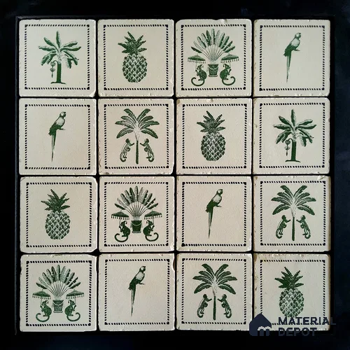 Handmade Third Fired Tumbled Tile TL 12986 E Celadon Palmyra 97x97 mm Matte Finish Vitrified Full Body British Colonial Series Tile - 10 mm | Random Designs | No Single Design Selection