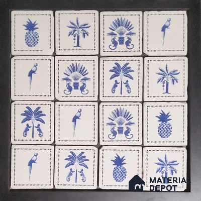 Handmade Third Fired Tumbled Tile TL 12986 F Cobalt Palmyra - Blue 97x97 mm Matte Finish Vitrified Full Body British Colonial Series Tile - 10 mm | Random Designs | No Single Design Selection