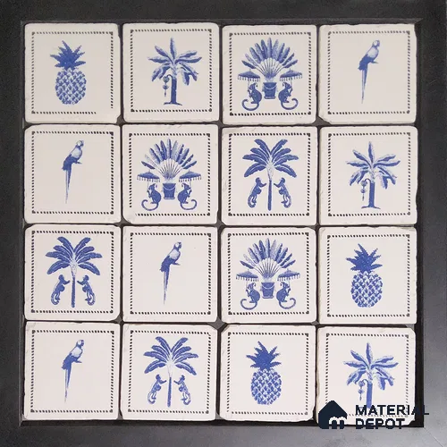 Handmade Third Fired Tumbled Tile TL 12986 F Cobalt Palmyra - Blue 97x97 mm Matte Finish Vitrified Full Body British Colonial Series Tile - 10 mm | Random Designs | No Single Design Selection