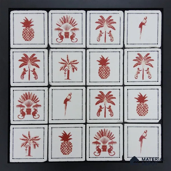 Handmade Third Fired Tumbled Tile TL 12986 G Crimson Palmyra - Red 97x97 mm Matte Finish Vitrified Full Body British Colonial Series Tile - 10 mm | Random Designs | No Single Design Selection