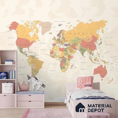 Large World Map Wallpaper, Pastel Shades, Customised Sparkla N Shine Series Canvas Map Design (Customised Size Wallpaper)