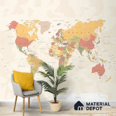 Large World Map Wallpaper, Pastel Shades, Customised Sparkla N Shine Series Handmade Map Design (Customised Size Wallpaper)