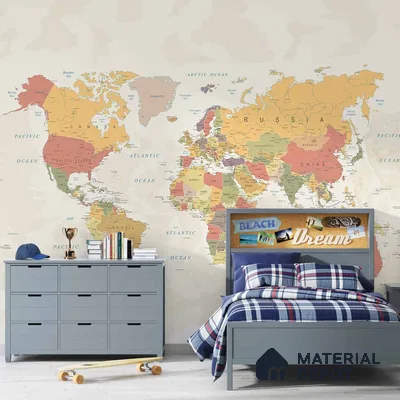 Large World Map Wallpaper, Pastel Shades, Customised Sparkla N Shine Series Handmade Map Design (Customised Size Wallpaper)