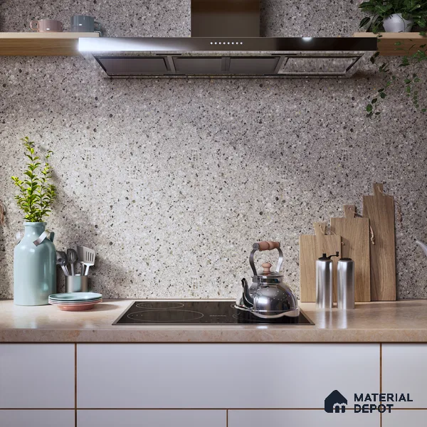 Terrazzo Floor & Wall Tile | TL 00848 Devon Gris | 4 ft x 2 ft Random Face Matte Finish Tile - 9 mm | Suitable For Living Room, Bedroom, Bathroom | Random Designs