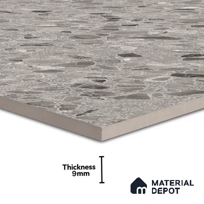 Terrazzo Floor & Wall Tile | TL 00848 Devon Gris | 4 ft x 2 ft Random Face Matte Finish Tile - 9 mm | Suitable For Living Room, Bedroom, Bathroom | Random Designs