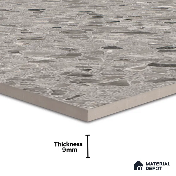Terrazzo Floor & Wall Tile | TL 00848 Devon Gris | 4 ft x 2 ft Random Face Matte Finish Tile - 9 mm | Suitable For Living Room, Bedroom, Bathroom | Random Designs
