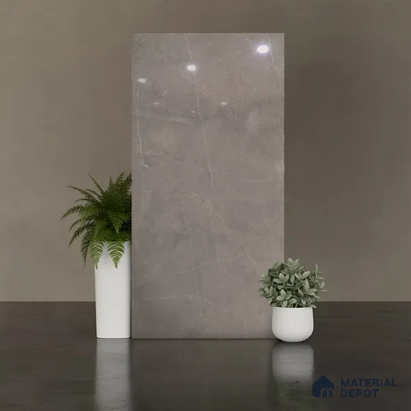 Marble Wall & Floor Tile | TL 00833 C Pulpis Grey | 4 ft x 2 ft Glossy Finish Vitrified Tile | Suitable For Living Room, Bedroom, Bathroom | Random Designs