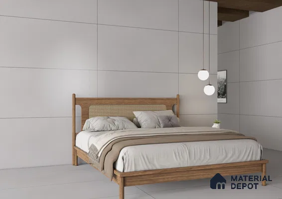 Minimalist Bedroom with Large-Format White Textured Tiles | Material Depot