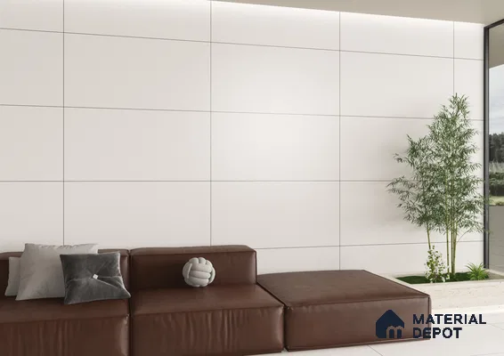 Minimalist Living Room with White Tiles | Material Depot