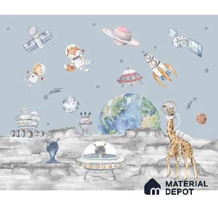 Lets go on a moon walk, Cute kids room wallpaper, Blue Sparkla N Shine Series Canvas Entertainment Design (Customised Size Wallpaper)