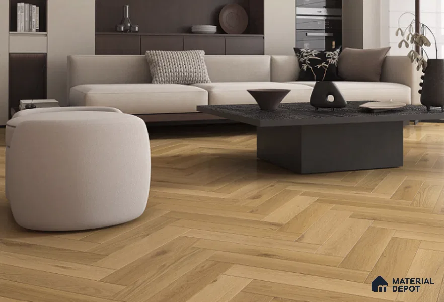 Laminate Wood Floor AC5 Grade LF 00358 C Provence Charm Herringbone 19 x 4 inch (470x95 mm) - 8.3 mm | 0.5 mm V Groove | Real Wood Touch Surface | Uniclic Installation
