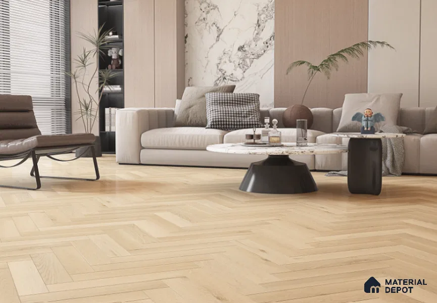 Laminate Wood Floor AC5 Grade LF 00358 Vienna Classic Herringbone 19 x 4 inch (470x95 mm) - 8.3 mm | 0.5 mm V Groove | Real Wood Touch Surface | Uniclic Installation