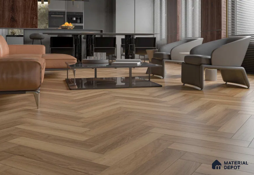 Laminate Wood Floor AC5 Grade LF 00360 Ivory Teak 24 x 4 inch (600x100 mm) - 8 mm | 0.5 mm V Groove | Real Wood Touch Surface | Uniclic Installation