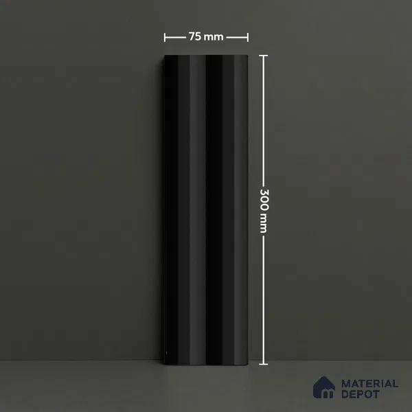 Subway Fluted Wall Tile TL 04963 B Brillo Black 12 x 3 inch Ceramic Matte Finish - 6.5 mm | Suitable for Highlighter Walls, Foyer, Bathroom, Kitchen Wall & Backsplashes